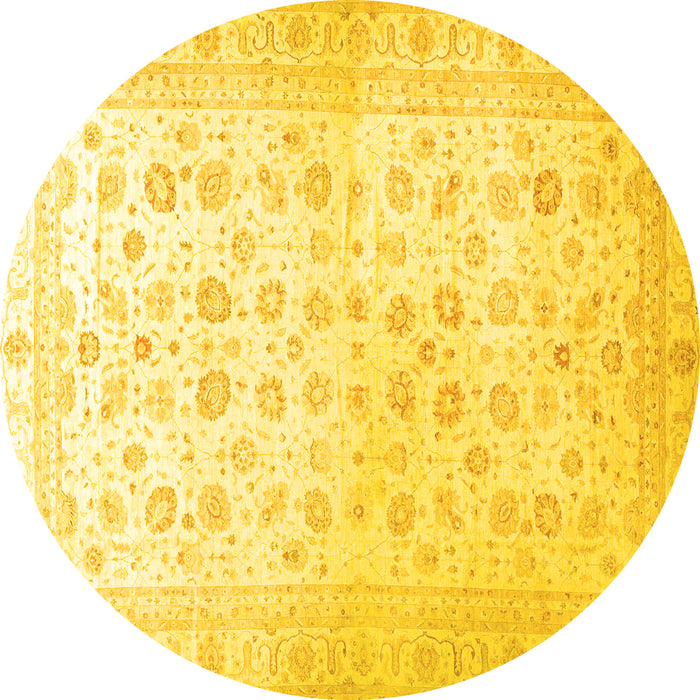 Round Oriental Yellow Traditional Rug, abs37yw