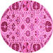 Round Machine Washable Abstract Pink Modern Rug, wshabs3800pnk