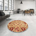 Round Machine Washable Abstract Orange Rug in a Office, wshabs3800