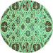 Round Machine Washable Abstract Turquoise Modern Area Rugs, wshabs3800turq