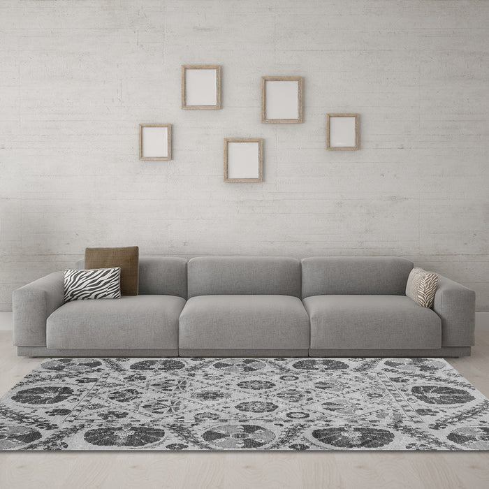 Machine Washable Abstract Gray Modern Rug in a Living Room,, wshabs3800gry