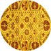 Round Abstract Yellow Modern Rug, abs3800yw