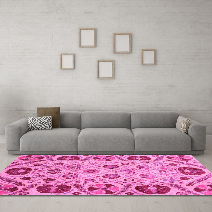 Machine Washable Abstract Pink Modern Rug in a Living Room, wshabs3800pnk