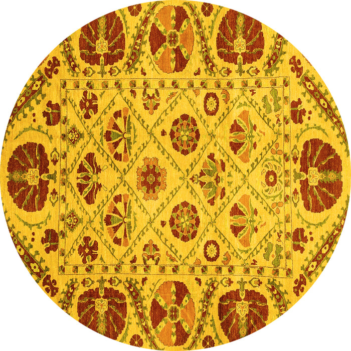 Round Machine Washable Abstract Yellow Modern Rug, wshabs3800yw