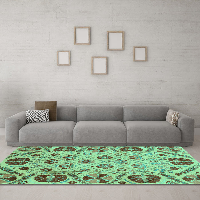 Machine Washable Abstract Turquoise Modern Area Rugs in a Living Room,, wshabs3800turq