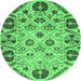 Round Machine Washable Abstract Emerald Green Modern Area Rugs, wshabs3800emgrn