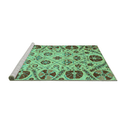 Sideview of Machine Washable Abstract Turquoise Modern Area Rugs, wshabs3800turq