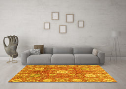 Machine Washable Abstract Yellow Modern Rug in a Living Room, wshabs3801yw