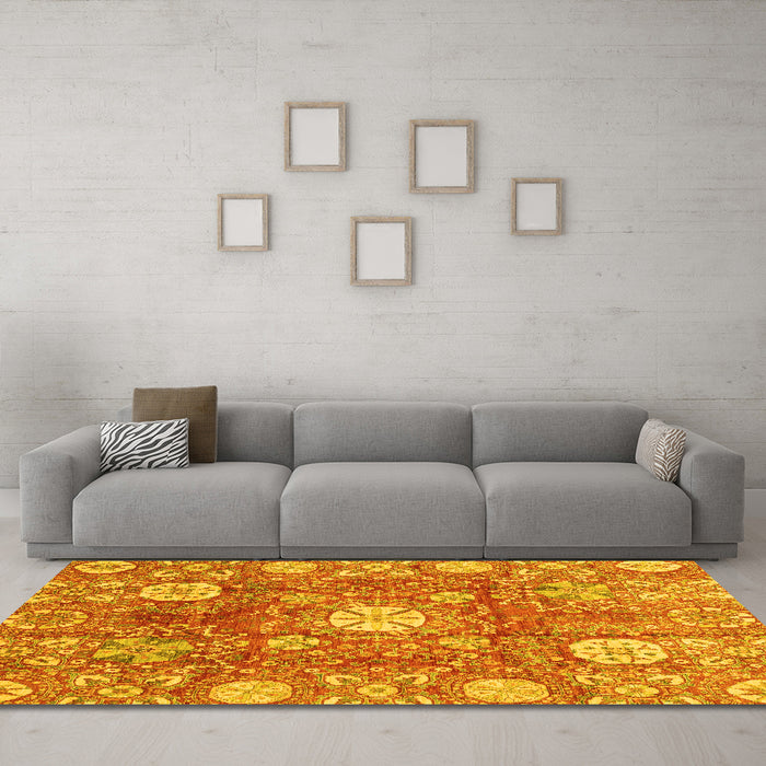Machine Washable Abstract Yellow Modern Rug in a Living Room, wshabs3801yw