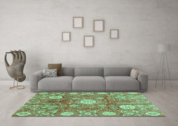 Machine Washable Abstract Turquoise Modern Area Rugs in a Living Room,, wshabs3801turq