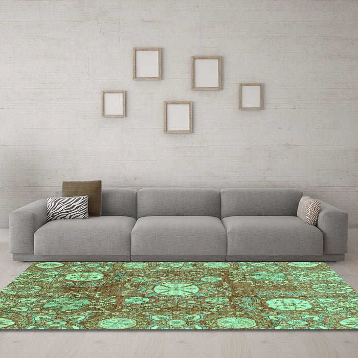 Machine Washable Abstract Turquoise Modern Area Rugs in a Living Room,, wshabs3801turq