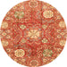 Round Machine Washable Abstract Orange Rug, wshabs3801