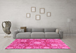 Machine Washable Abstract Pink Modern Rug in a Living Room, wshabs3801pnk
