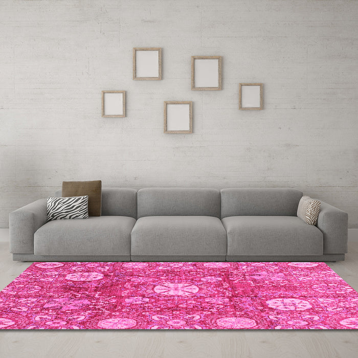 Machine Washable Abstract Pink Modern Rug in a Living Room, wshabs3801pnk