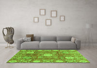 Machine Washable Abstract Green Modern Rug, wshabs3801grn