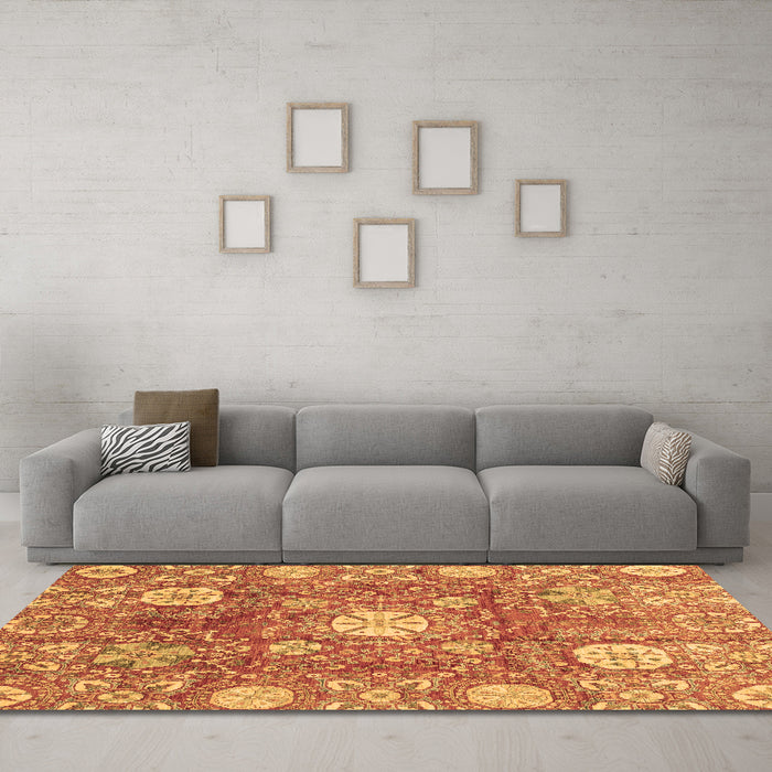 Machine Washable Abstract Brown Modern Rug in a Living Room,, wshabs3801brn