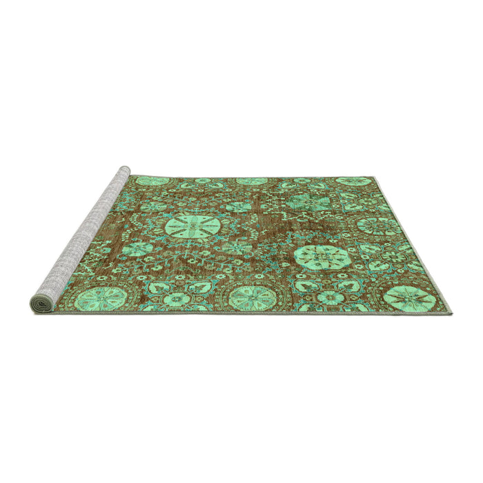Sideview of Machine Washable Abstract Turquoise Modern Area Rugs, wshabs3801turq