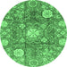 Round Abstract Emerald Green Modern Rug, abs3801emgrn