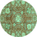 Round Machine Washable Abstract Turquoise Modern Area Rugs, wshabs3801turq