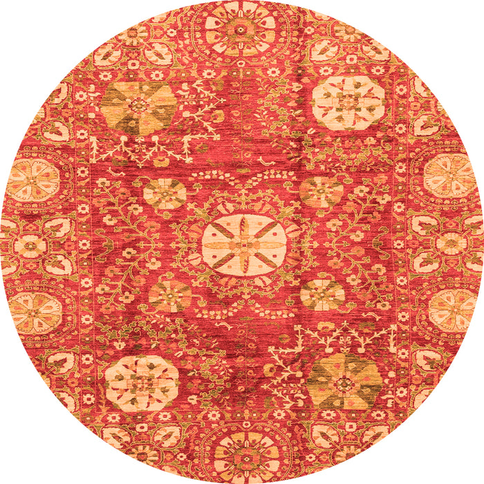 Round Machine Washable Abstract Orange Modern Area Rugs, wshabs3801org