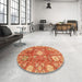 Round Machine Washable Abstract Orange Rug in a Office, wshabs3801