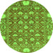 Round Machine Washable Abstract Green Modern Area Rugs, wshabs3802grn