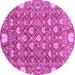 Round Machine Washable Abstract Purple Modern Area Rugs, wshabs3802pur