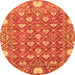 Round Machine Washable Abstract Orange Modern Area Rugs, wshabs3802org