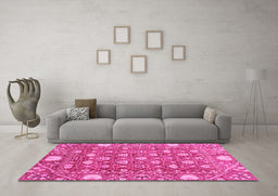 Machine Washable Abstract Pink Modern Rug in a Living Room, wshabs3802pnk