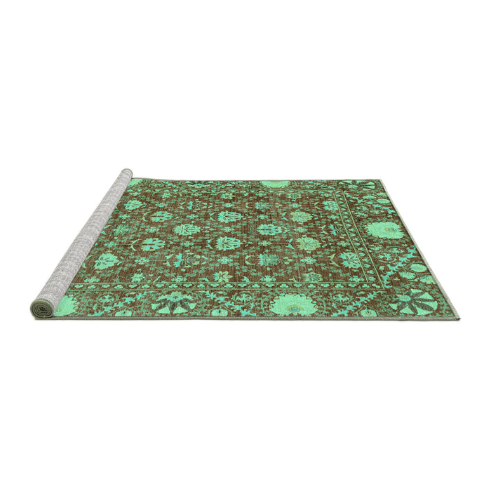Sideview of Machine Washable Abstract Turquoise Modern Area Rugs, wshabs3802turq