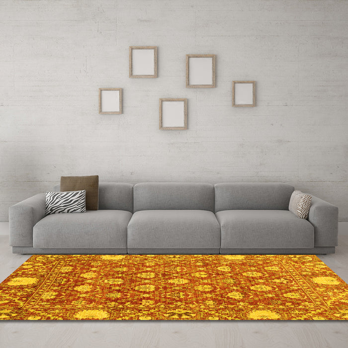 Machine Washable Abstract Yellow Modern Rug in a Living Room, wshabs3802yw