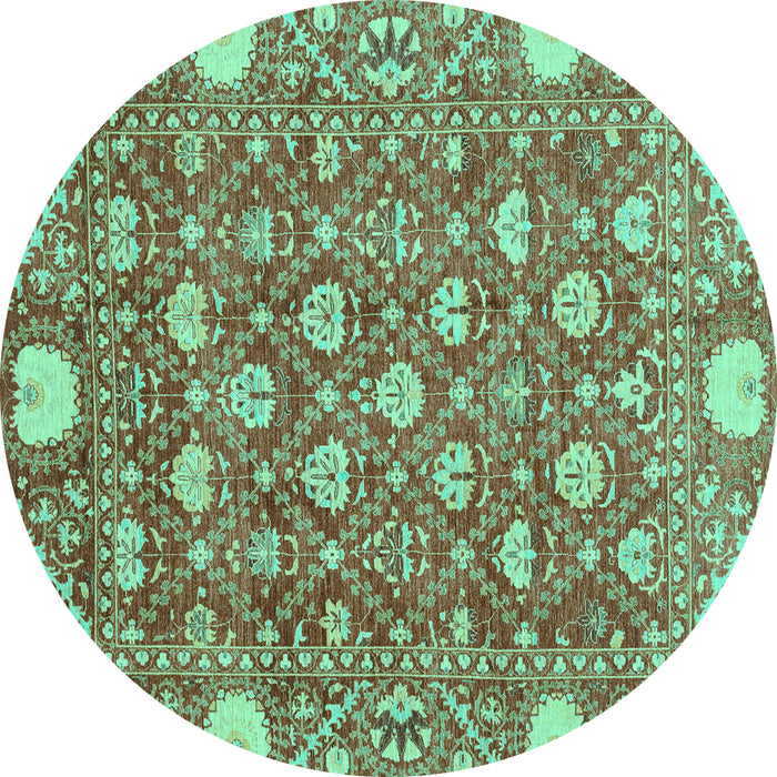 Round Machine Washable Abstract Turquoise Modern Area Rugs, wshabs3802turq