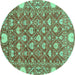 Round Machine Washable Abstract Turquoise Modern Area Rugs, wshabs3802turq