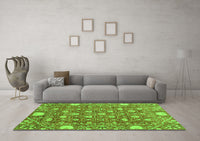 Machine Washable Abstract Green Modern Rug, wshabs3802grn