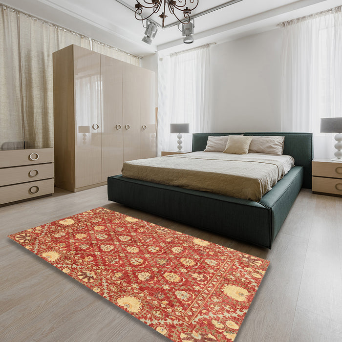 Machine Washable Abstract Brown Sand Brown Rug in a Bedroom, wshabs3802