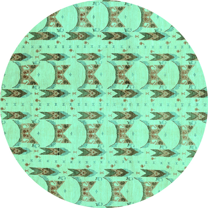 Round Machine Washable Abstract Turquoise Modern Area Rugs, wshabs3803turq