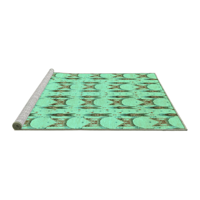 Sideview of Machine Washable Abstract Turquoise Modern Area Rugs, wshabs3803turq