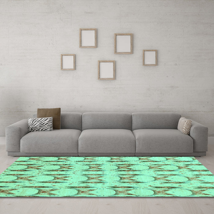 Machine Washable Abstract Turquoise Modern Area Rugs in a Living Room,, wshabs3803turq
