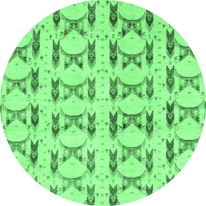 Round Machine Washable Abstract Emerald Green Modern Area Rugs, wshabs3803emgrn