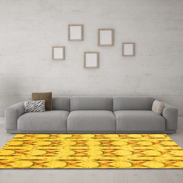 Machine Washable Abstract Yellow Modern Rug in a Living Room, wshabs3803yw