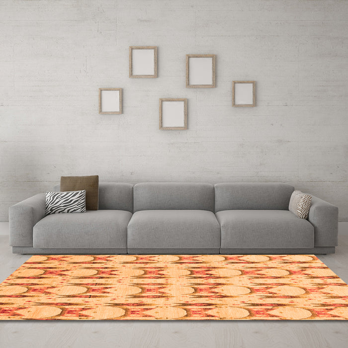 Machine Washable Abstract Orange Modern Area Rugs in a Living Room, wshabs3803org