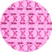 Round Machine Washable Abstract Pink Modern Rug, wshabs3803pnk