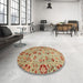 Round Abstract Red Oriental Rug in a Office, abs3804