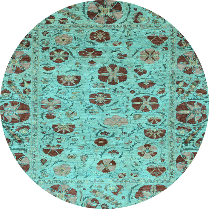 Round Oriental Light Blue Traditional Rug, abs3804lblu