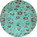 Round Oriental Light Blue Traditional Rug, abs3804lblu