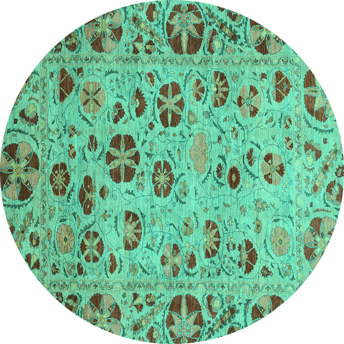 Round Oriental Turquoise Traditional Rug, abs3804turq