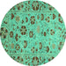 Round Oriental Turquoise Traditional Rug, abs3804turq