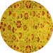 Round Machine Washable Oriental Yellow Traditional Rug, wshabs3804yw