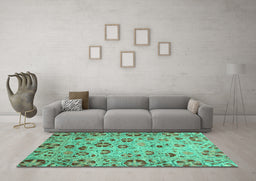 Machine Washable Oriental Turquoise Traditional Area Rugs in a Living Room,, wshabs3804turq
