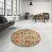 Round Machine Washable Abstract Red Rug in a Office, wshabs3804